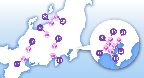 関東・東海・甲信越地区　グループ企業各社の地図